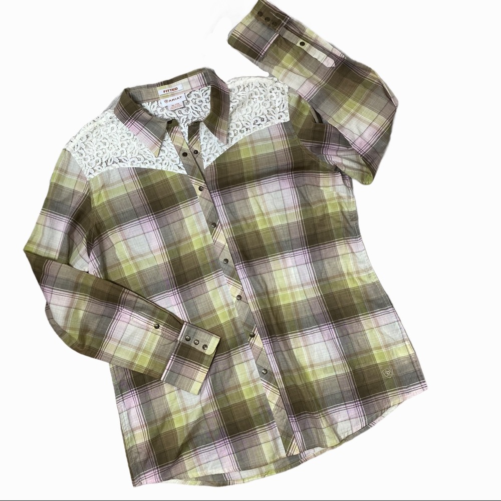Ariat plaid and lace fitted western shirt - Picture 5 of 12